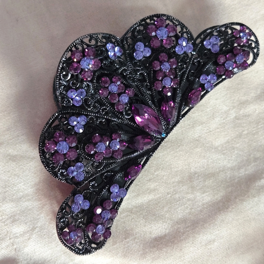 Purple Crystal Floral Rhinestone Hair Clip - Women's Hair Accessory